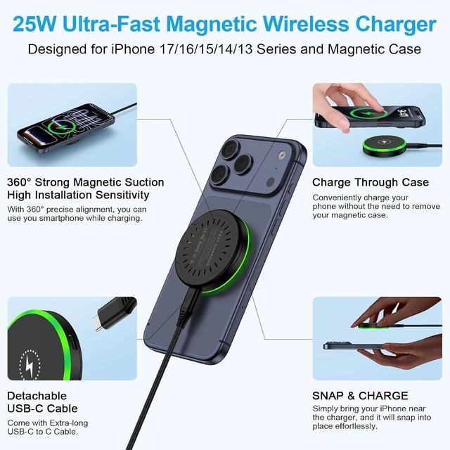 Alt view image 3 of 7 - 25W Magnetic Wireless Android Phone Charger Pad for Galaxy S26Ultra