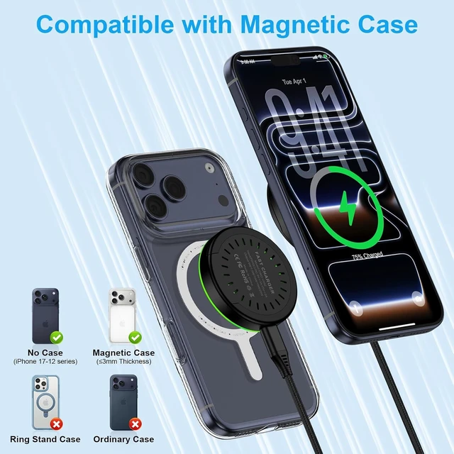 Alt view image 5 of 7 - 25W Magnetic Wireless Android Phone Charger Pad for Galaxy S26Ultra