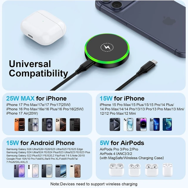 Alt view image 6 of 7 - 25W Magnetic Wireless Android Phone Charger Pad for Galaxy S26Ultra
