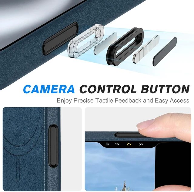 Alt view image 4 of 7 - Genuine Leather Case for iPhone 16 6.1 2024 Navy Blue