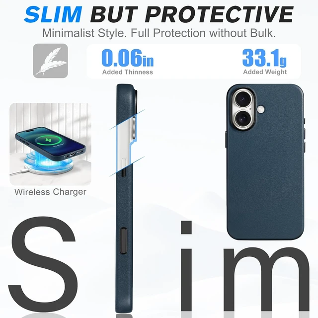 Alt view image 6 of 7 - Genuine Leather Case for iPhone 16 6.1 2024 Navy Blue