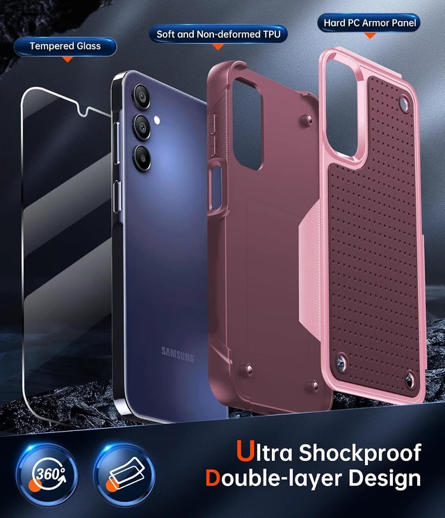 Alt view image 2 of 7 - for Galaxy A15-5G Case: Galaxy A15 5G Phone Case with Screen Protector Dual Layer Protective Hard PC Back & Soft Bumper Resilient Shock Absorb Case Cover A15 5G Red Pink