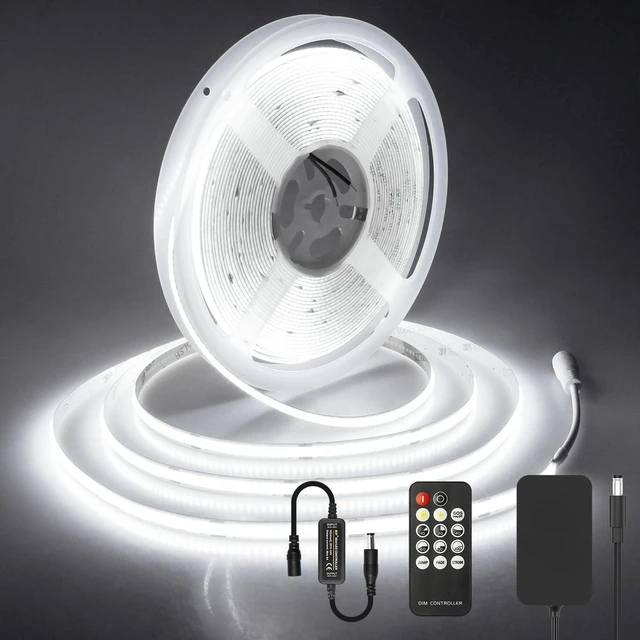Main image of 32.8ft COB Led Strip Light White 6500K Super Bright 24V LED Rope Lights with Remote Dimmable 3200LEDs CRI90+ Uniform Glow LED Tape Light for Mirror Under Cabinet Living Room Study Wardrobe