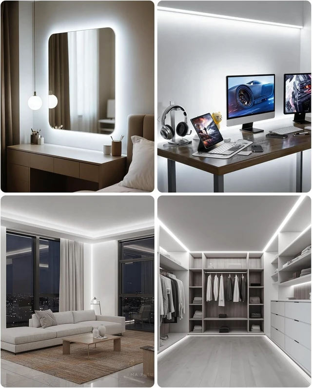 Alt view image 4 of 6 - 32.8ft COB Led Strip Light White 6500K Super Bright 24V LED Rope Lights with Remote Dimmable 3200LEDs CRI90+ Uniform Glow LED Tape Light for Mirror Under Cabinet Living Room Study Wardrobe