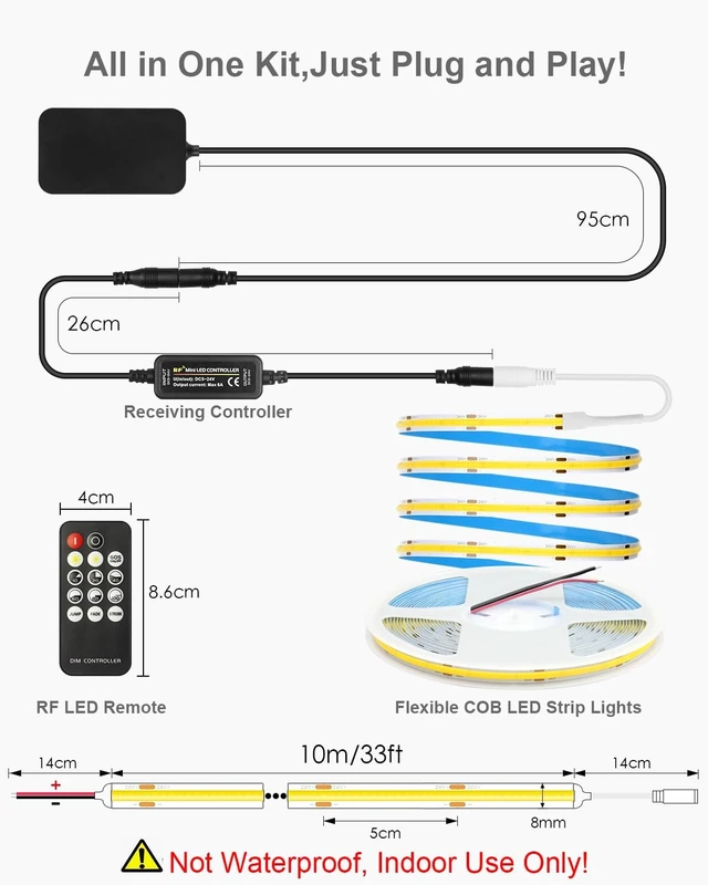 Alt view image 5 of 6 - 32.8ft COB Led Strip Light White 6500K Super Bright 24V LED Rope Lights with Remote Dimmable 3200LEDs CRI90+ Uniform Glow LED Tape Light for Mirror Under Cabinet Living Room Study Wardrobe