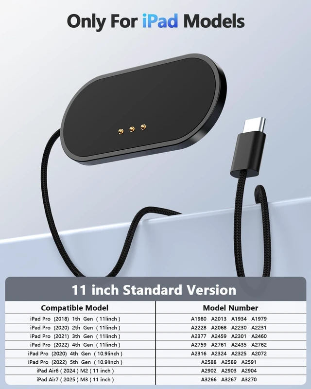 Alt view image 2 of 7 - Magnetic Wireless Charger for iPad Pro 11 (1st/2nd/3rd/4th) & iPad Air 11 (M2/M3) & iPad Air 10.9 (4t 27W Fast Charging Smart Connector Alloy Wireless Charging Pad with USB-C Cord Cable