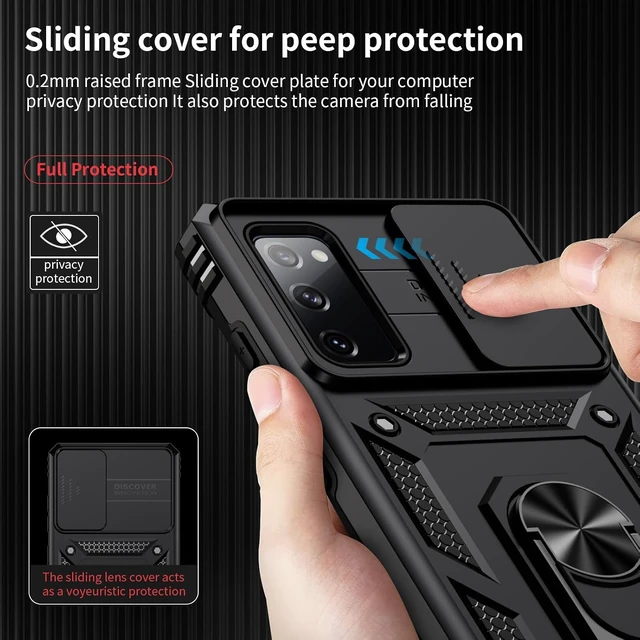 Alt view image 3 of 6 - for Galaxy S20 FE 5G Case with Camera Lens Cover HD Screen Protector 10 FT Military Grade Drop Protection Magnetic Ring Holder Kickstand Protective Phone Case Black