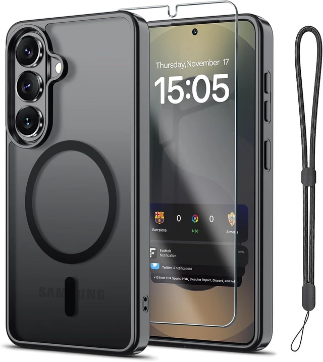 Main image of Magnetic for Galaxy S26 Case with Screen Protector+Wrist Strap Compatible with MagSafe Military Grade Drop Protection Shockproof Slim Translucent Matte Phone Cover Black