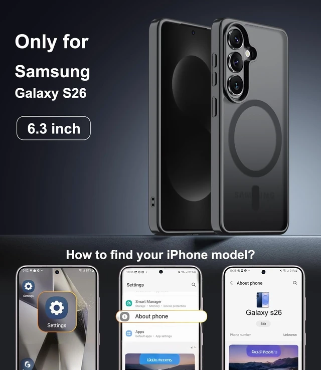 Alt view image 2 of 7 - Magnetic for Galaxy S26 Case with Screen Protector+Wrist Strap Compatible with MagSafe Military Grade Drop Protection Shockproof Slim Translucent Matte Phone Cover Black