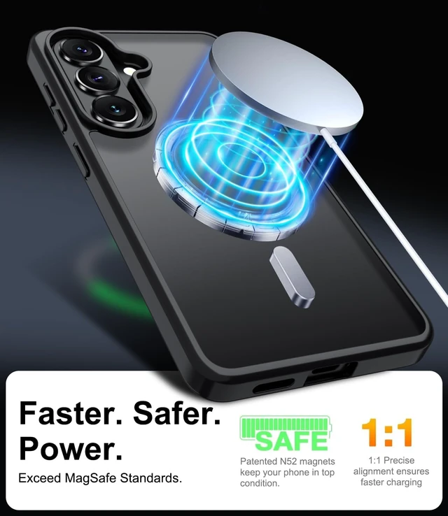 Alt view image 3 of 7 - Magnetic for Galaxy S26 Case with Screen Protector+Wrist Strap Compatible with MagSafe Military Grade Drop Protection Shockproof Slim Translucent Matte Phone Cover Black