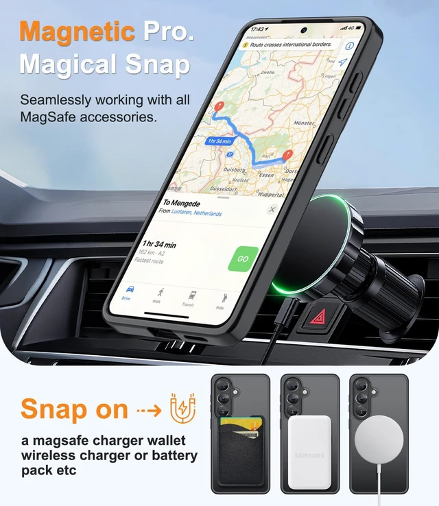 Alt view image 4 of 7 - Magnetic for Galaxy S26 Case with Screen Protector+Wrist Strap Compatible with MagSafe Military Grade Drop Protection Shockproof Slim Translucent Matte Phone Cover Black