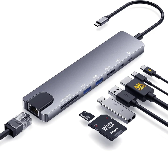 Main image of OPXYL 8-in-1 USB C Hub Multiport Adapter USB C Docking Station for Laptop with 4K HDMI 100W PD Charging SD/TF Card Reader USB 3.0 Ports for MacBook Pro/Air iPad Windows School & Office