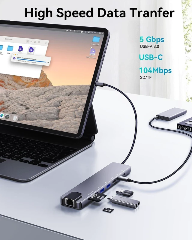 Alt view image 4 of 7 - OPXYL 8-in-1 USB C Hub Multiport Adapter USB C Docking Station for Laptop with 4K HDMI 100W PD Charging SD/TF Card Reader USB 3.0 Ports for MacBook Pro/Air iPad Windows School & Office