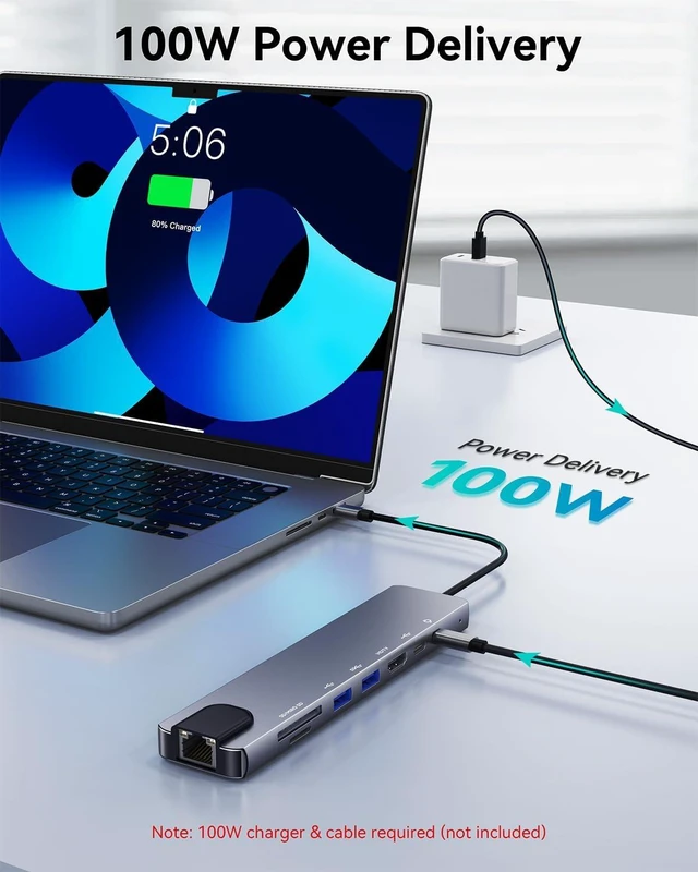 Alt view image 5 of 7 - OPXYL 8-in-1 USB C Hub Multiport Adapter USB C Docking Station for Laptop with 4K HDMI 100W PD Charging SD/TF Card Reader USB 3.0 Ports for MacBook Pro/Air iPad Windows School & Office