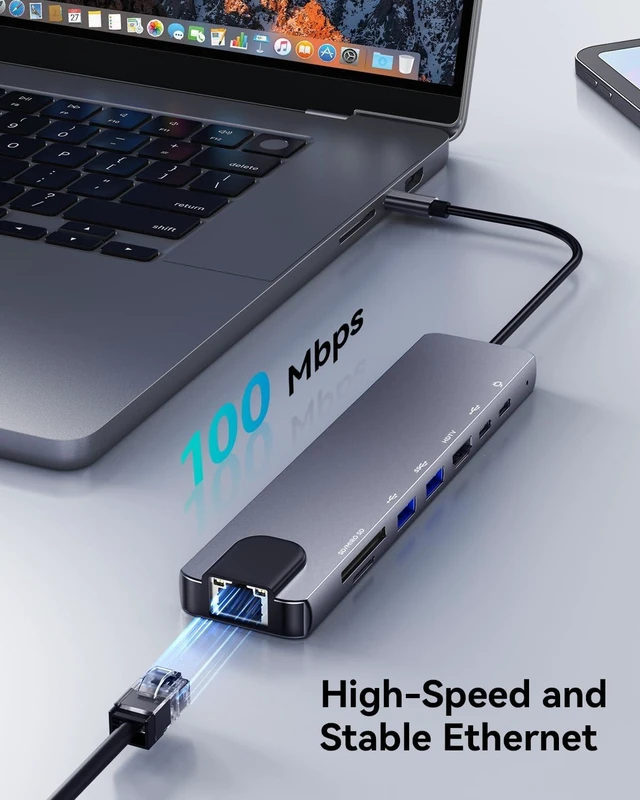Alt view image 6 of 7 - OPXYL 8-in-1 USB C Hub Multiport Adapter USB C Docking Station for Laptop with 4K HDMI 100W PD Charging SD/TF Card Reader USB 3.0 Ports for MacBook Pro/Air iPad Windows School & Office
