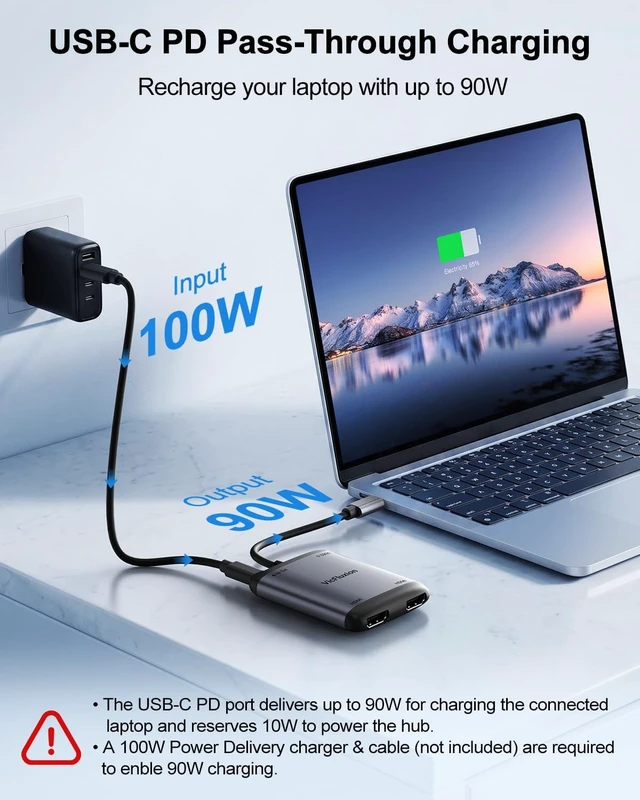 Alt view image 6 of 7 - USB C to Dual HDMI Adapter Dual 4K@60Hz Monitors Adapter for Laptop