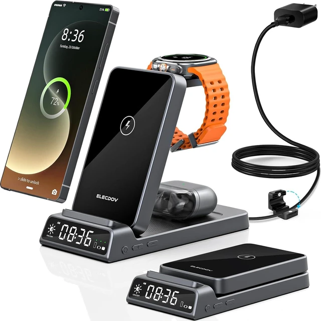 Main image of Wireless Charger for S25 with Clock 3 in1 Foldable Charging Station