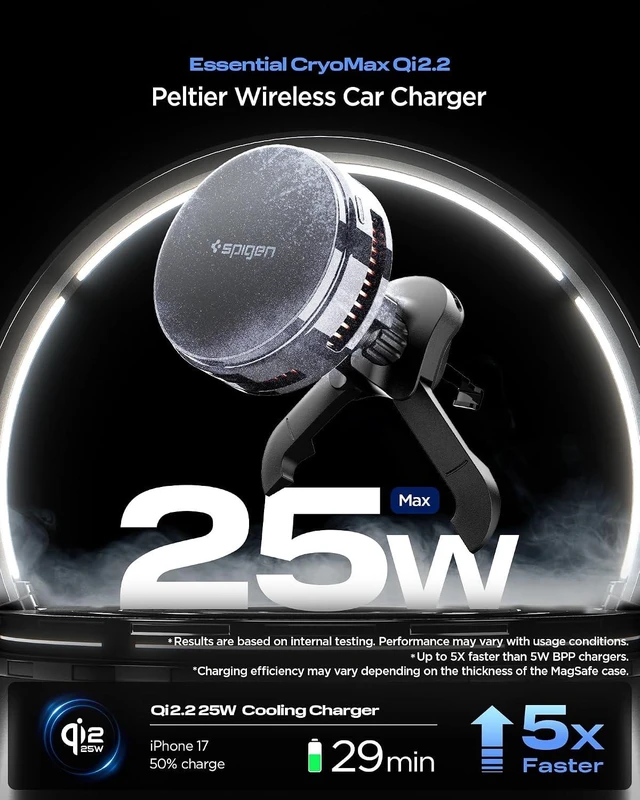 Alt view image 3 of 7 - Cryomax MagFit Qi2.2 25W MagSafe Car Mount Wireless Charger