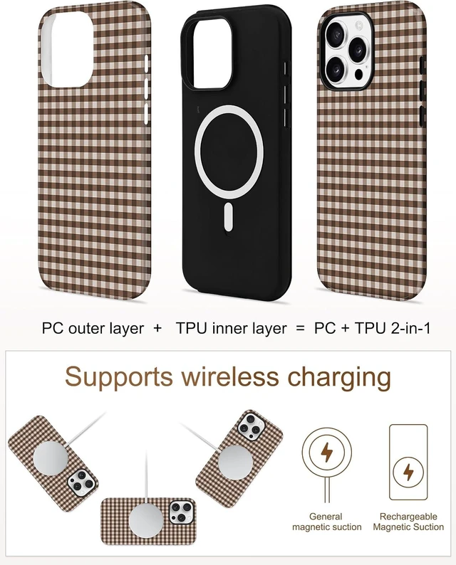 Alt view image 2 of 7 - Magnetic Plaid Phone Case for iPhone 17 Brown