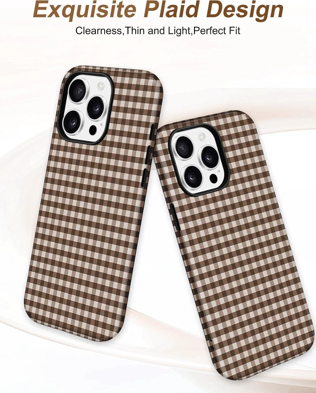 Alt view image 3 of 7 - Magnetic Plaid Phone Case for iPhone 17 Brown