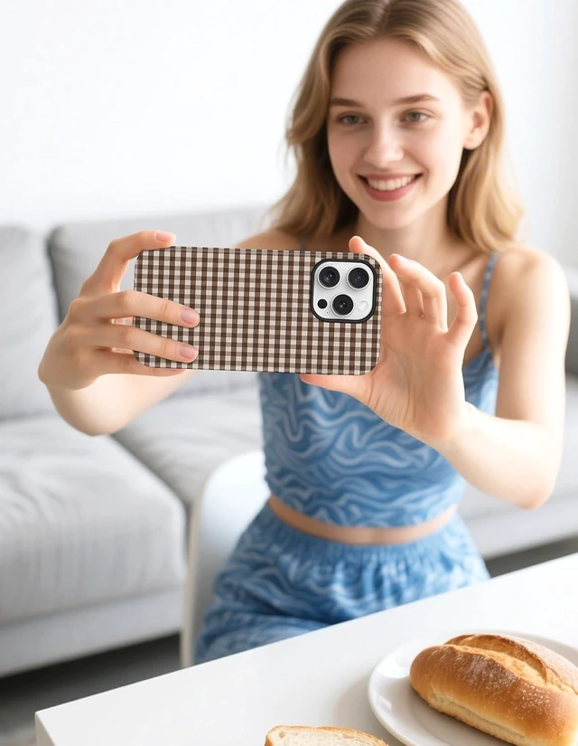 Alt view image 6 of 7 - Magnetic Plaid Phone Case for iPhone 17 Brown