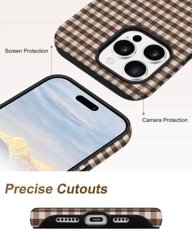 Alt view image 5 of 7 - Magnetic Plaid Phone Case for iPhone 17 Brown