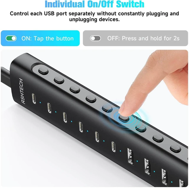 Alt view image 6 of 7 - 10-Port Powered USB C 3.2 Hub 60W with 10Gbps USB 3.2 Ports(6C+4A)