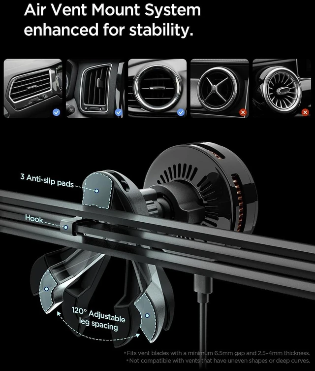 Alt view image 6 of 7 - Cryomax MagFit Qi2.2 25W MagSafe Car Mount Wireless Charger