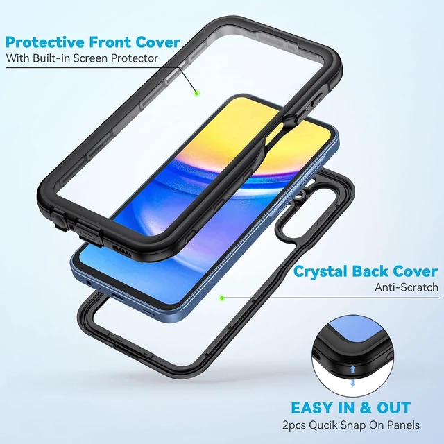 Alt view image 3 of 7 - for Galaxy A15 5G Phone Case IP68 Waterproof Dustproof Cover with Screen Protector Heavy Duty Full Body Protective Case for Galaxy A15 5G Black/Clear