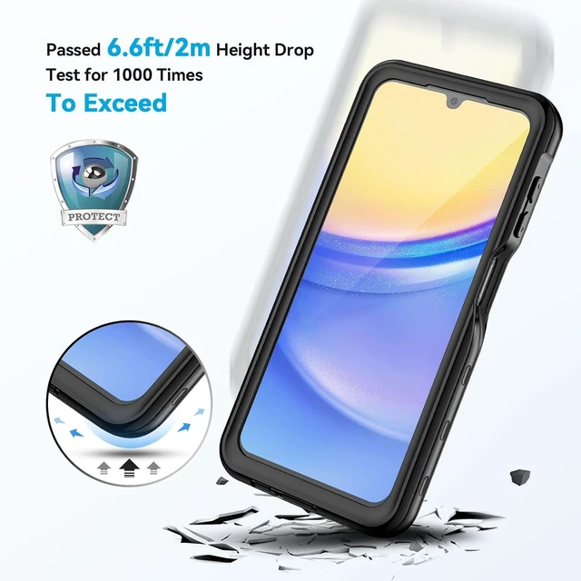 Alt view image 4 of 7 - for Galaxy A15 5G Phone Case IP68 Waterproof Dustproof Cover with Screen Protector Heavy Duty Full Body Protective Case for Galaxy A15 5G Black/Clear