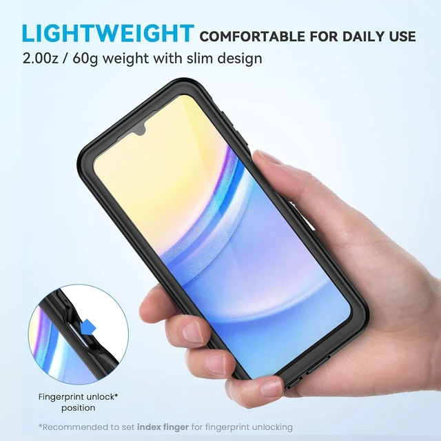 Alt view image 5 of 7 - for Galaxy A15 5G Phone Case IP68 Waterproof Dustproof Cover with Screen Protector Heavy Duty Full Body Protective Case for Galaxy A15 5G Black/Clear