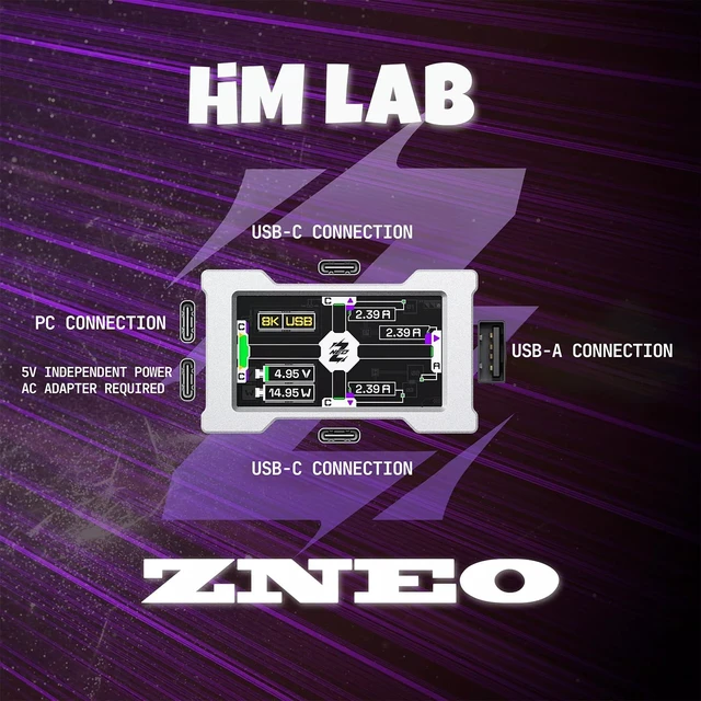 Alt view image 2 of 6 - HM LAB Z?NEO 8K USB Gaming Hub with Custom Display Independent Power & CNC Aluminum Case - Black