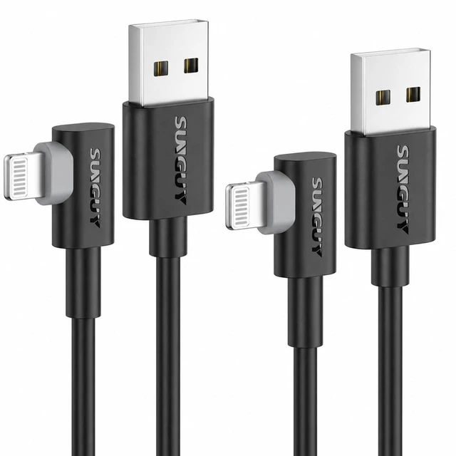 Main image of USB A to Lightning Cable Right Angle 2-Pack 1.5FT 90 Degree iPhone Charger Cord for CarPlay Gaming Bedside & Daily Charging for iPhone 14/13/12/11 Pro Max/XS Max/XR/XS iPad iPod