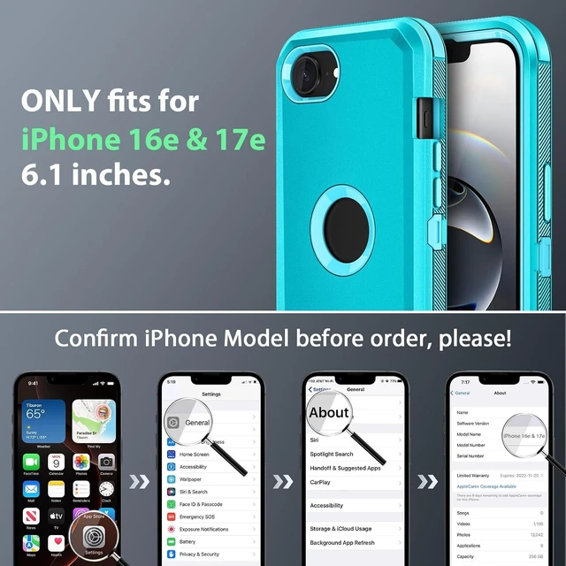 Alt view image 2 of 7 - for iPhone 16e Case 17e Cover Heavy Duty Shockproof Rugged Teal