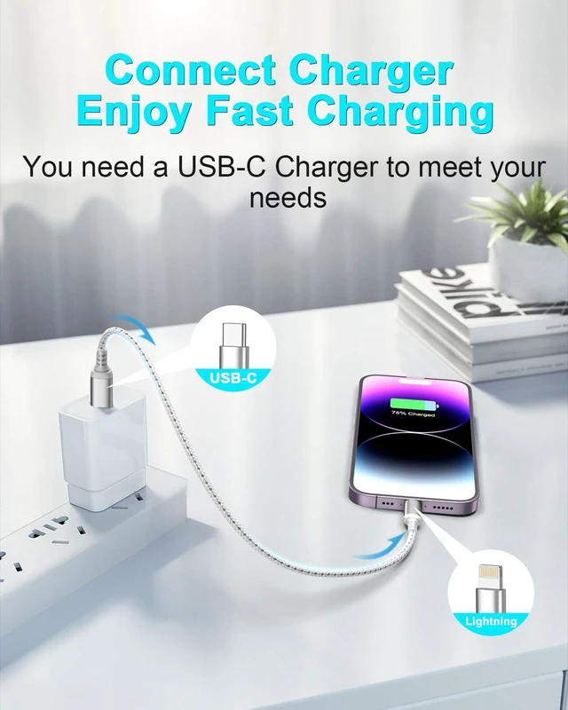 Alt view image 5 of 7 - Short USB C to Lightning Cable 1FT 2-Pack MFi Certified Cable