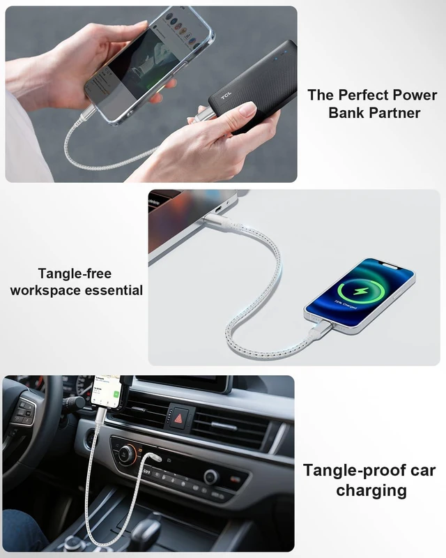 Alt view image 6 of 7 - Short USB C to Lightning Cable 1FT 2-Pack MFi Certified Cable