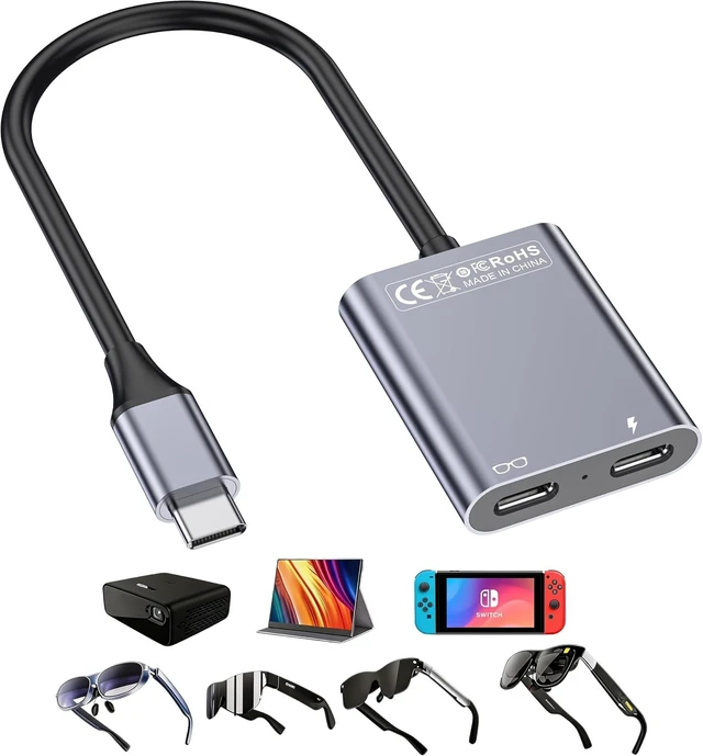 Main image of USB C to Glasses Charging Adapter 100W PD Charge & Play for AR Glasses 4K@60Hz Video Output for XREAL/Viture/Rokid/RayNeo Deck Ally Switch (Not Switch 2) Mac Laptops