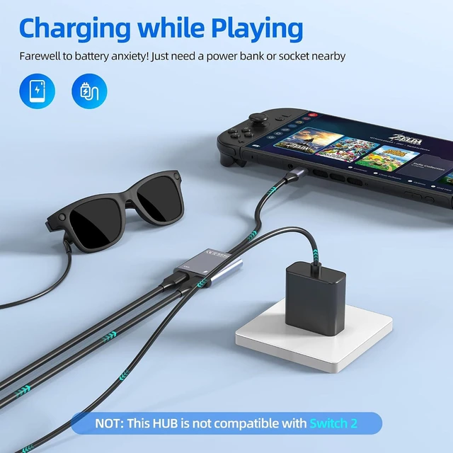 Alt view image 2 of 7 - USB C to Glasses Charging Adapter 100W PD Charge & Play for AR Glasses 4K@60Hz Video Output for XREAL/Viture/Rokid/RayNeo Deck Ally Switch (Not Switch 2) Mac Laptops