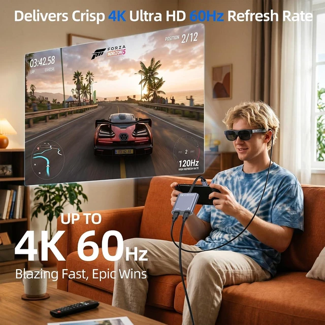 Alt view image 3 of 7 - USB C to Glasses Charging Adapter 100W PD Charge & Play for AR Glasses 4K@60Hz Video Output for XREAL/Viture/Rokid/RayNeo Deck Ally Switch (Not Switch 2) Mac Laptops
