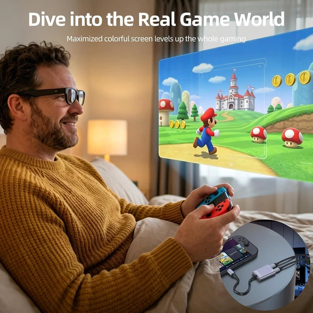 Alt view image 7 of 7 - USB C to Glasses Charging Adapter 100W PD Charge & Play for AR Glasses 4K@60Hz Video Output for XREAL/Viture/Rokid/RayNeo Deck Ally Switch (Not Switch 2) Mac Laptops