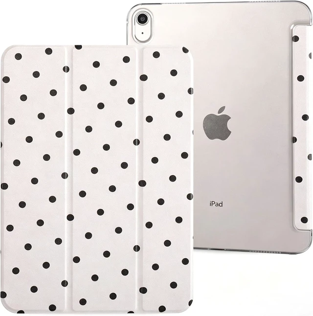 Main image of case for ipad 11th Generation11 Inch 2025 (A16 Chip) & 10th Gen 10.9 Inch 2022 - Slim Scratch-Resistant Hard PC Translucent Back Shell Smart Cover Wake/Sleep Function White Black Polka dot