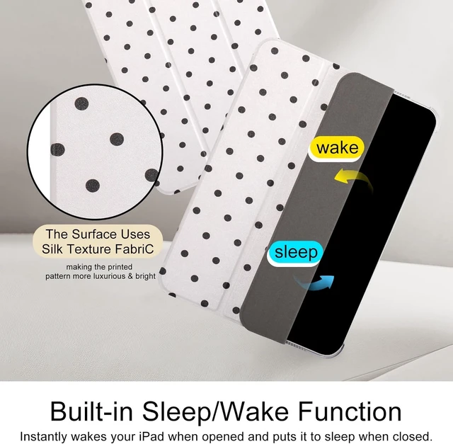 Alt view image 3 of 7 - case for ipad 11th Generation11 Inch 2025 (A16 Chip) & 10th Gen 10.9 Inch 2022 - Slim Scratch-Resistant Hard PC Translucent Back Shell Smart Cover Wake/Sleep Function White Black Polka dot
