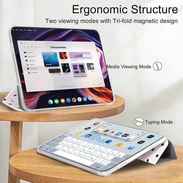 Alt view image 5 of 7 - case for ipad 11th Generation11 Inch 2025 (A16 Chip) & 10th Gen 10.9 Inch 2022 - Slim Scratch-Resistant Hard PC Translucent Back Shell Smart Cover Wake/Sleep Function White Black Polka dot