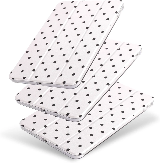 Alt view image 7 of 7 - case for ipad 11th Generation11 Inch 2025 (A16 Chip) & 10th Gen 10.9 Inch 2022 - Slim Scratch-Resistant Hard PC Translucent Back Shell Smart Cover Wake/Sleep Function White Black Polka dot