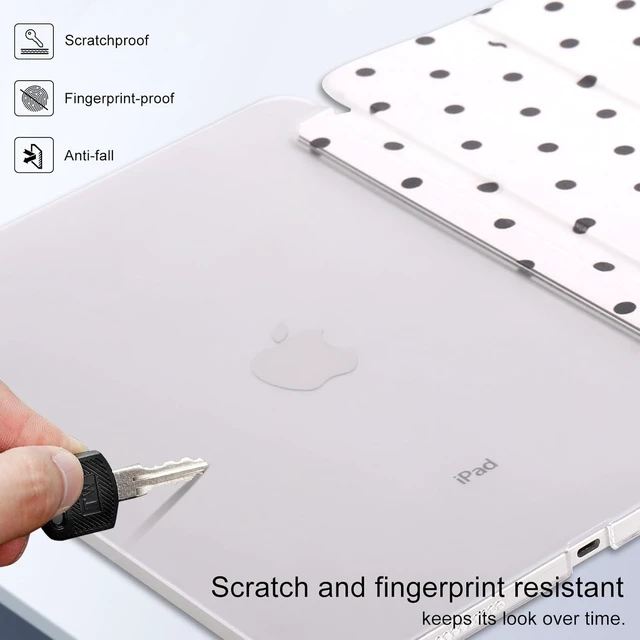 Alt view image 4 of 7 - case for ipad 11th Generation11 Inch 2025 (A16 Chip) & 10th Gen 10.9 Inch 2022 - Slim Scratch-Resistant Hard PC Translucent Back Shell Smart Cover Wake/Sleep Function White Black Polka dot