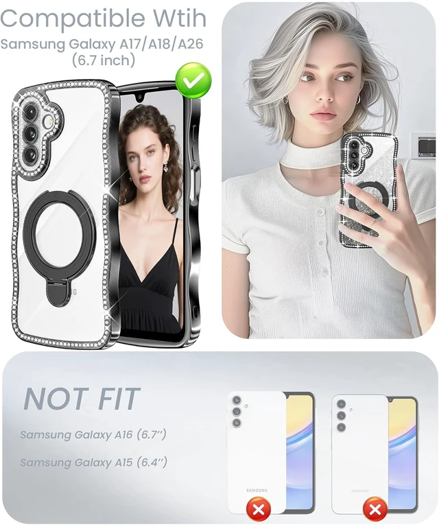 Alt view image 2 of 7 - for Galaxy A17/A18/A26 Glitter Wavy Edge Stand Case Black