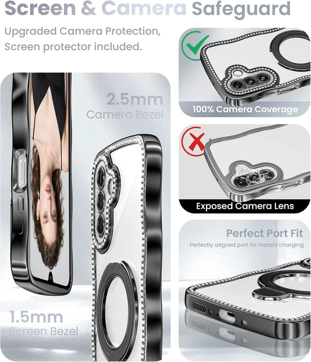 Alt view image 3 of 7 - for Galaxy A17/A18/A26 Glitter Wavy Edge Stand Case Black