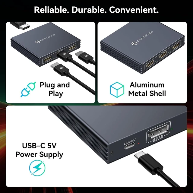 Alt view image 6 of 7 - DisplayPort to HDMI Splitter for Multi Monitor Adapter 4K@60Hz DisplayPort Splitter 1 in 3 Out for 3 Monitor HDMI Support Extended Mode on Windows for DP 1.4 Input Devices Only