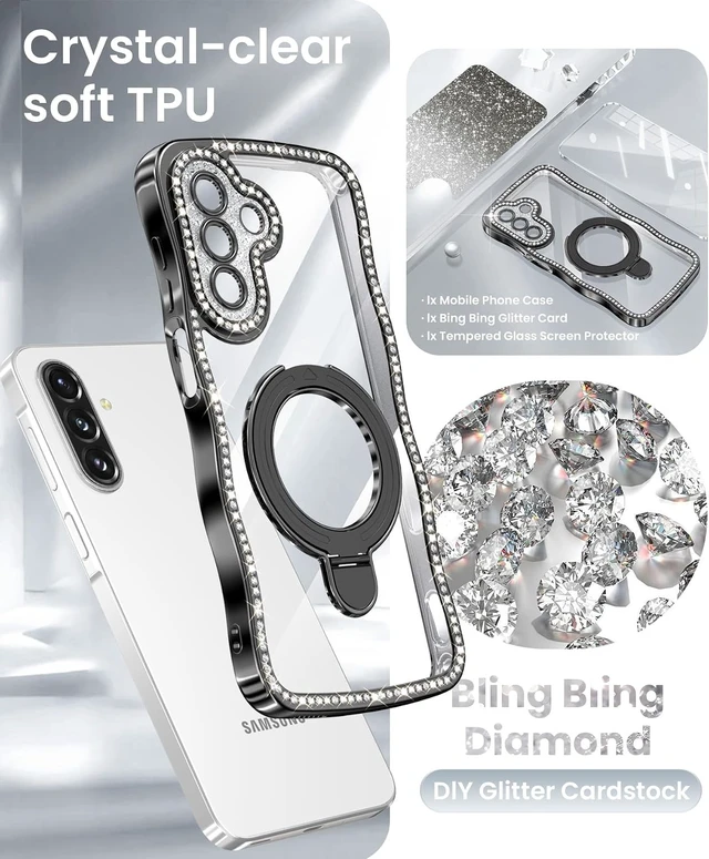 Alt view image 5 of 7 - for Galaxy A17/A18/A26 Glitter Wavy Edge Stand Case Black