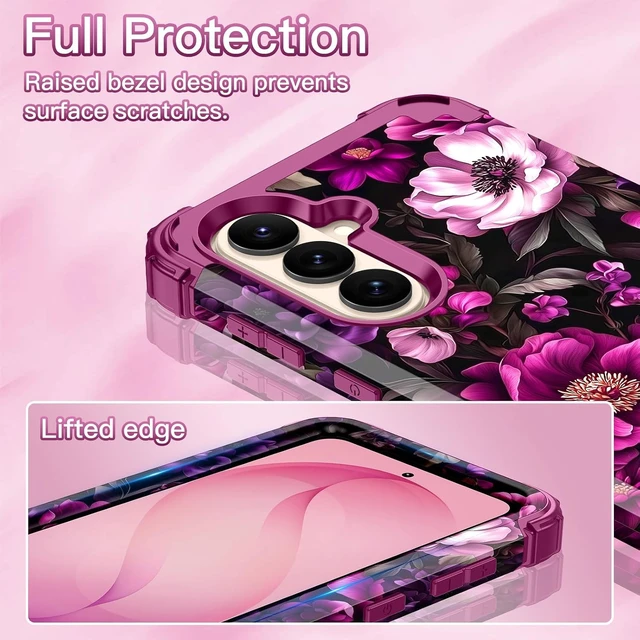 Alt view image 3 of 7 - for Galaxy S26 Plus 5G Case Shockproof 3 in 1 Heavy Duty Rugged Hybrid Sturdy High Impact Drop Protective Cover Flower Case for Galaxy S26 Plus 5G 2026 Magenta